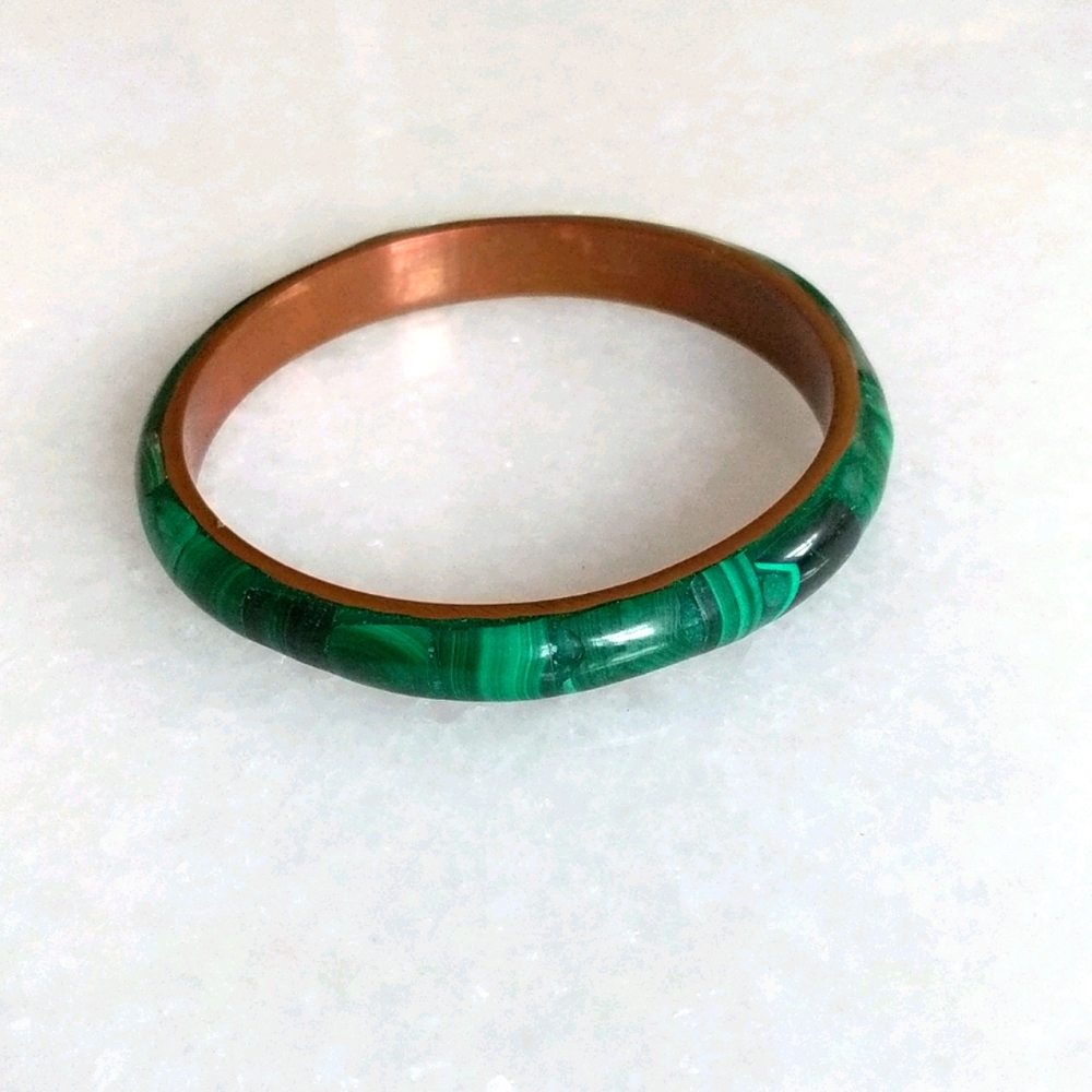 Malachite and copper bangle bracelet
